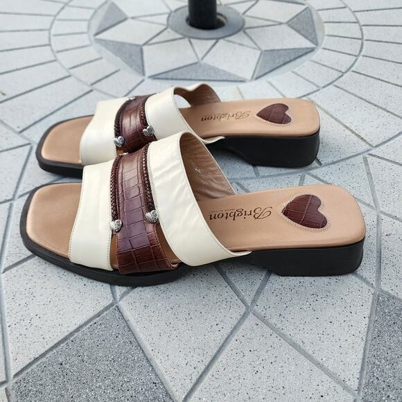 Brighton Billie Brown & Beige Open Toe Slide Leather Sandals 7.5 - Picture 8 of 9